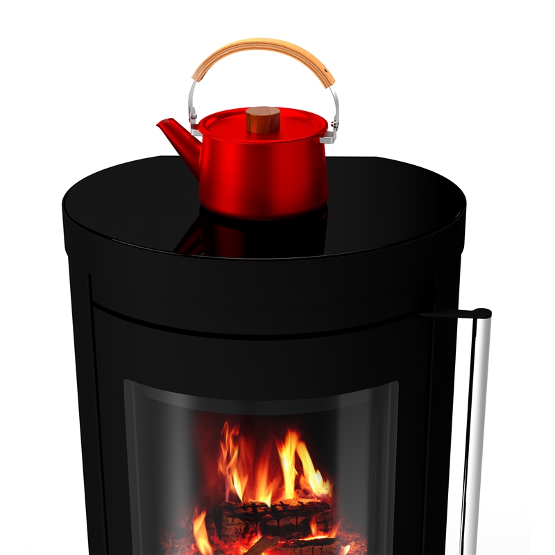 En kamin från romotop med en kastrull ovanför som står på en kokplatta.