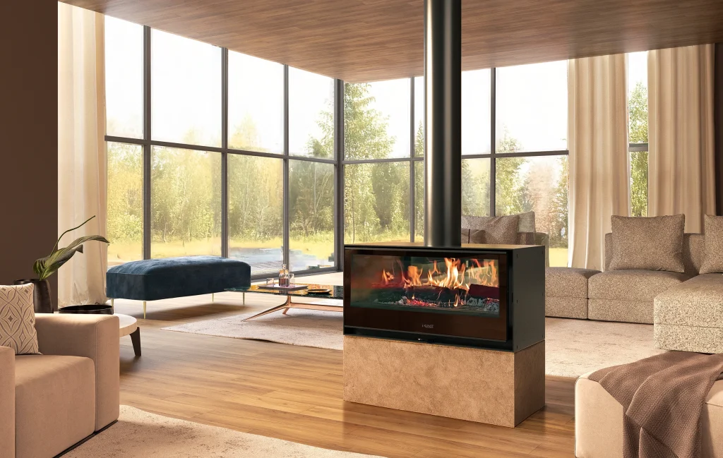 Bild på kaminen Kunst Vista i ett livligt vardagsrum