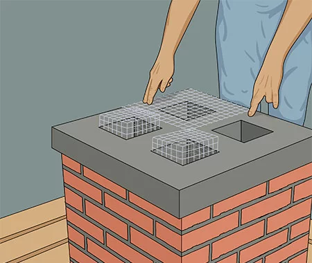 Konstiga ljud från kaminen? En guide till vad de betyder 3 En man installerar fågelnät på sin skorsten.