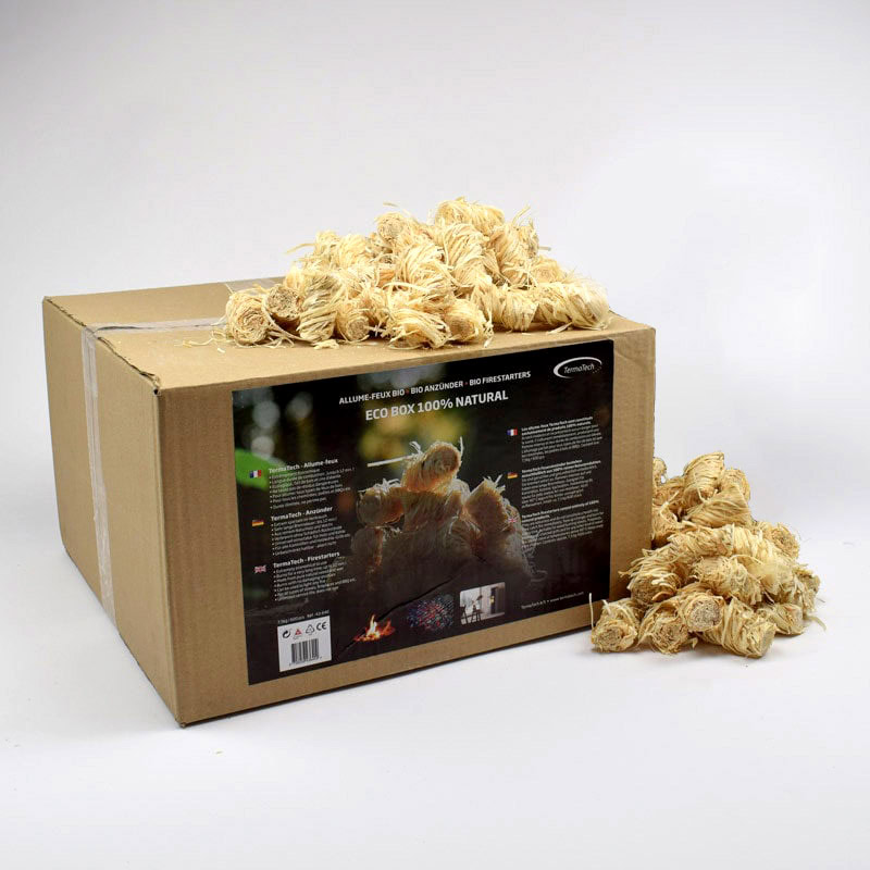 En kartong med firestarters från termatech.