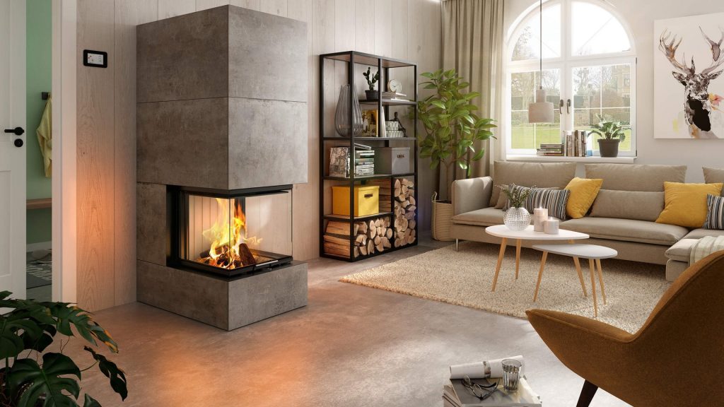 Spartherm: En guide till premium-insatser & kaminer 3 Spartherm arte u 50 i en miljöbild som visar ett lugnt och fint vardagsrum.